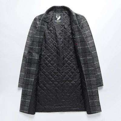 25 Edition – Men’s Wool-Blend Plaid Business Overcoat (Mid-Length)