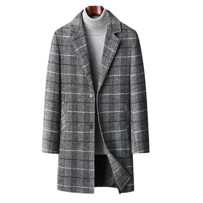 25 Edition – Men’s Wool-Blend Plaid Business Overcoat (Mid-Length)