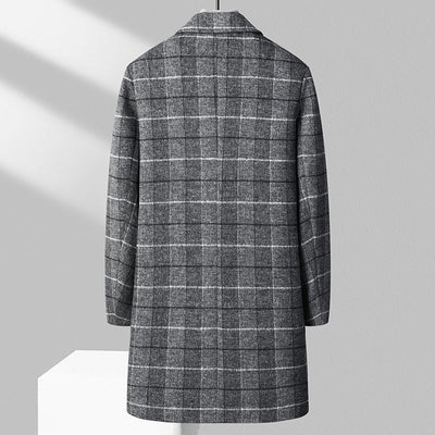 25 Edition – Men’s Wool-Blend Plaid Business Overcoat (Mid-Length)