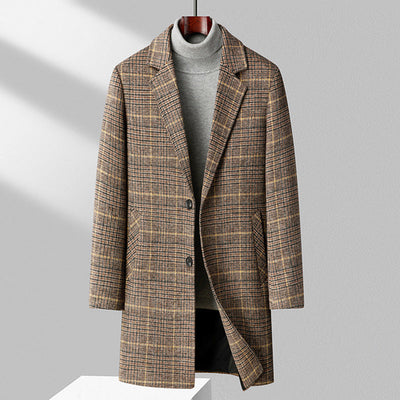 25 Edition – Men’s Wool-Blend Plaid Business Overcoat (Mid-Length)