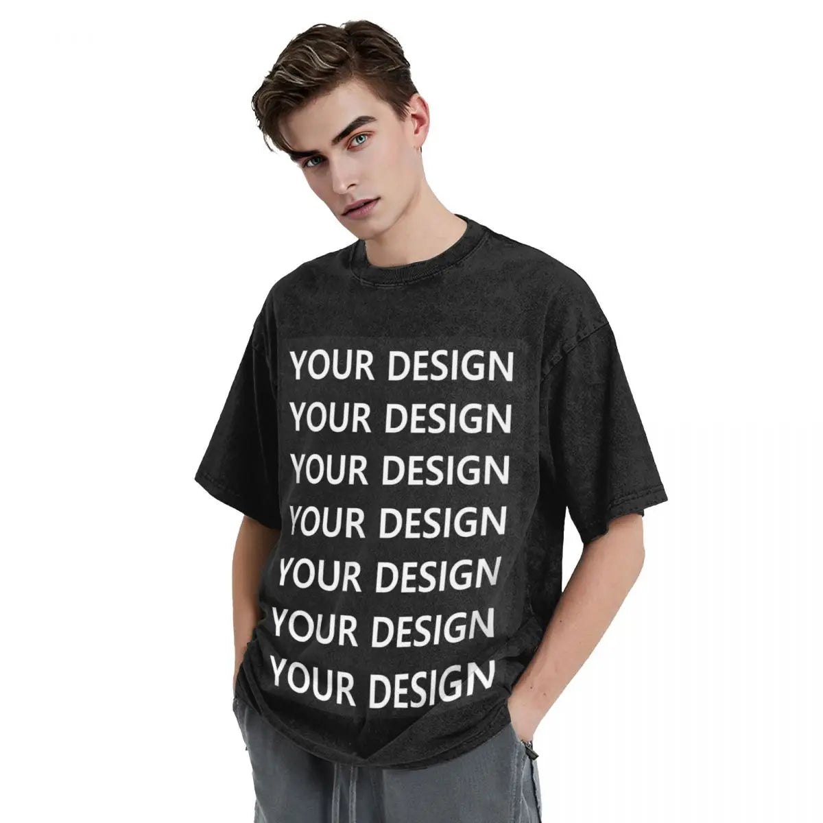 Men's T Shirt Add Design Washed T Shirts Hippie Custom DIY Made Your Image Beach Tee Shirt Y2K Retro Loose Cotton Tops Present