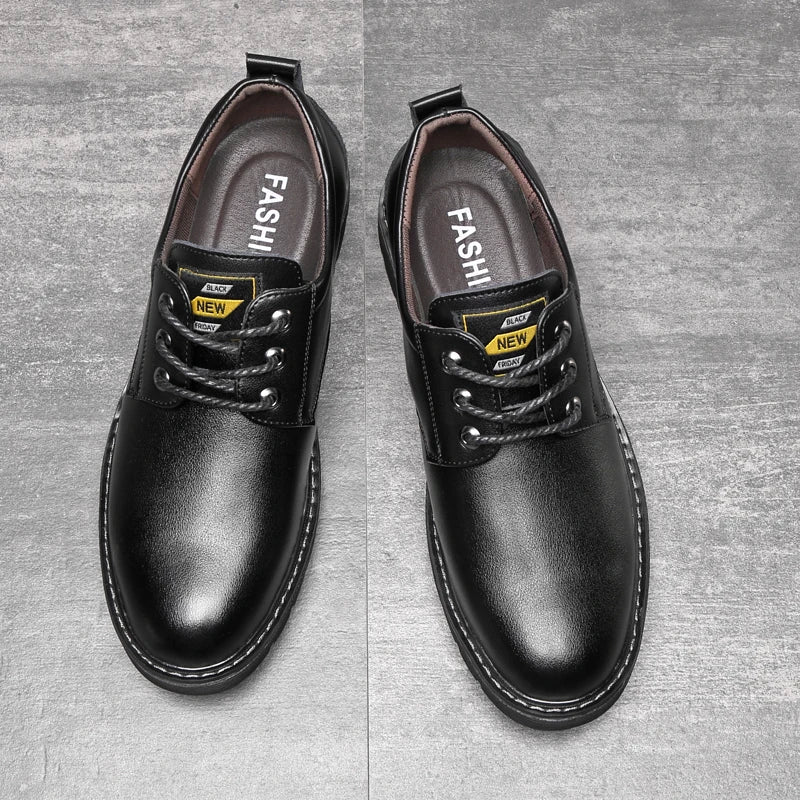Men's Shoes 2022 Autumn Simple New Genuine Leather Men's Shoes Simple Low Help Work Dress Shoes Lace up Casual Men's Leather Sho