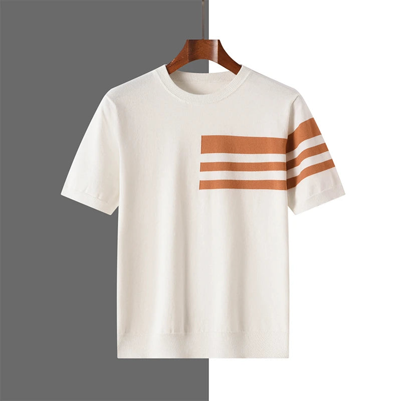 Men's T-Shirt Summer Round Neck Knitted Top Solid color Loose Leisure Tee Men Loose Breathable Shirt  Basic Clothing Half Sleeve