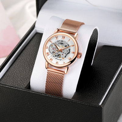 2024 High End Luxury Brands Steel Skeleton Mechanical Woman Watch Ladies Watches Stainless Steel Fashion Women's Wristwatch