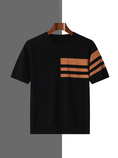 Men's T-Shirt Summer Round Neck Knitted Top Solid color Loose Leisure Tee Men Loose Breathable Shirt  Basic Clothing Half Sleeve