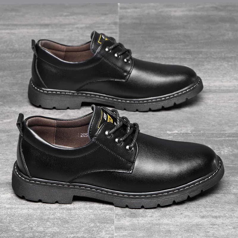 Men's Shoes 2022 Autumn Simple New Genuine Leather Men's Shoes Simple Low Help Work Dress Shoes Lace up Casual Men's Leather Sho