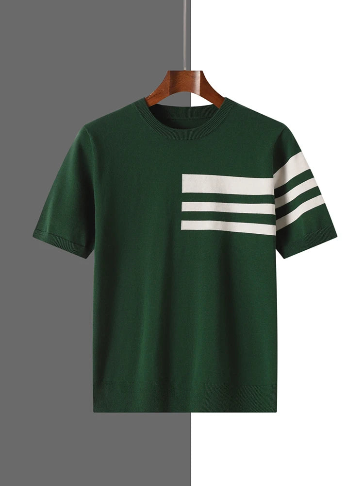 Men's T-Shirt Summer Round Neck Knitted Top Solid color Loose Leisure Tee Men Loose Breathable Shirt  Basic Clothing Half Sleeve