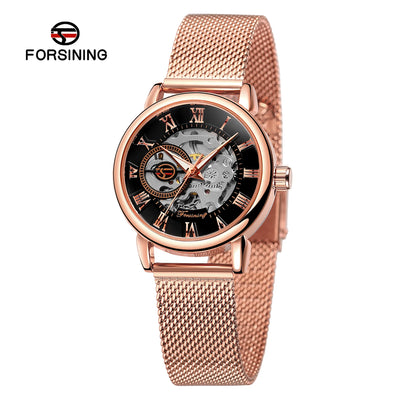 2024 High End Luxury Brands Steel Skeleton Mechanical Woman Watch Ladies Watches Stainless Steel Fashion Women's Wristwatch