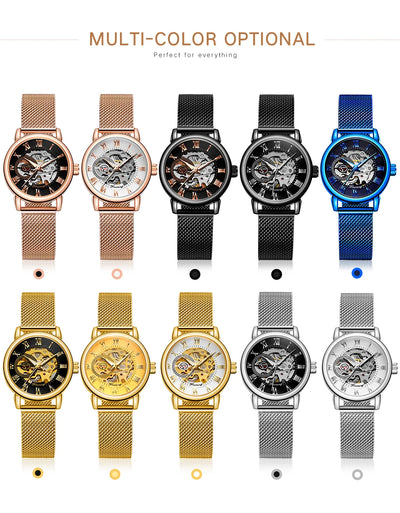 2024 High End Luxury Brands Steel Skeleton Mechanical Woman Watch Ladies Watches Stainless Steel Fashion Women's Wristwatch