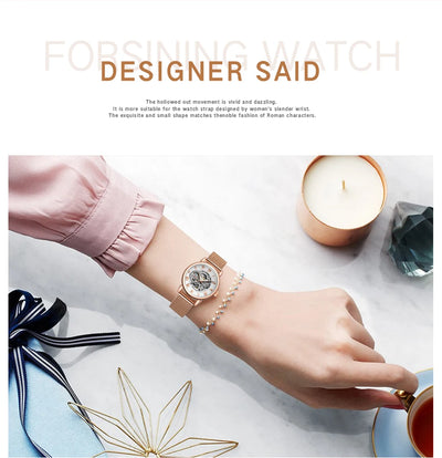 2024 High End Luxury Brands Steel Skeleton Mechanical Woman Watch Ladies Watches Stainless Steel Fashion Women's Wristwatch