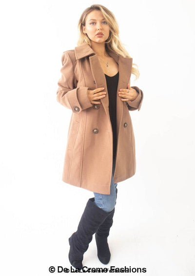 Womens Wool Feel Double Breasted Hooded Coat